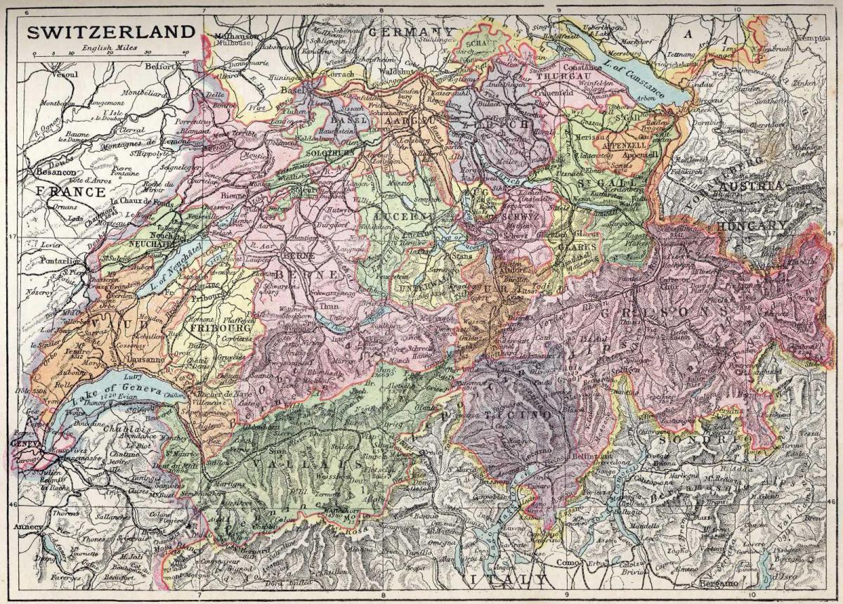 mapa do antigo mapa da suíça