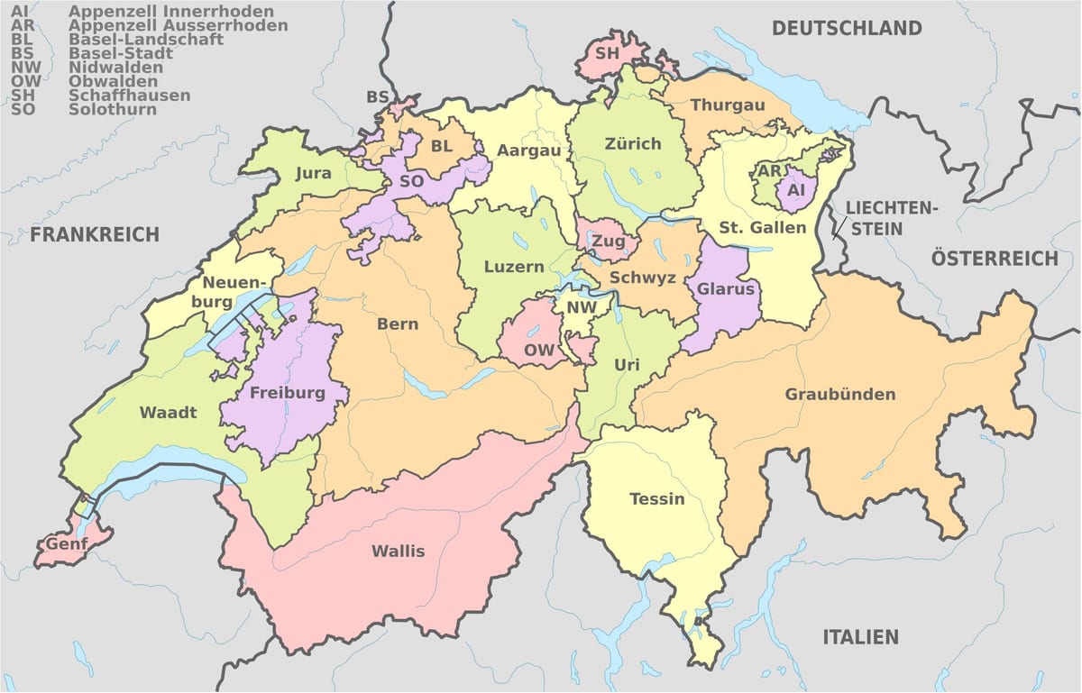 mapa da suíça e da área circundante