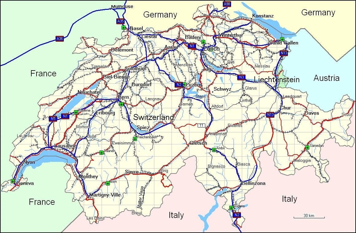 mapa da suíça montanhas