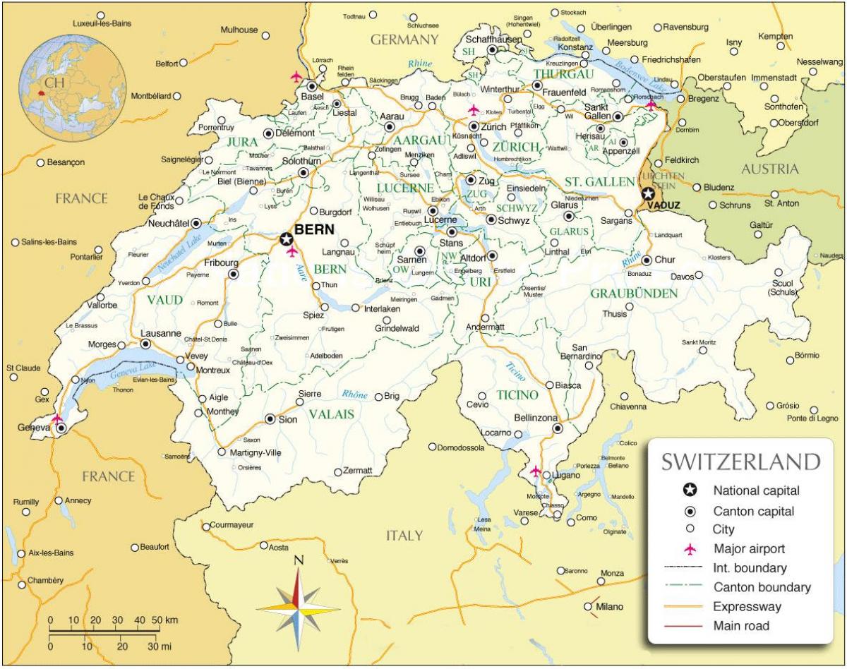 aeroportos internacionais na suíça mapa