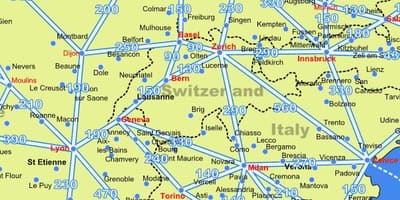 Mapa da suíça mapa com distâncias