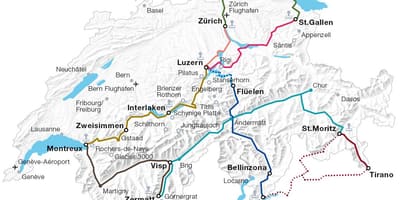 A suíça de trem mapa de rotas